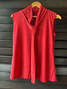 JM Fleurette XL Sleeveless Red Blouse with Neck tie office layering career